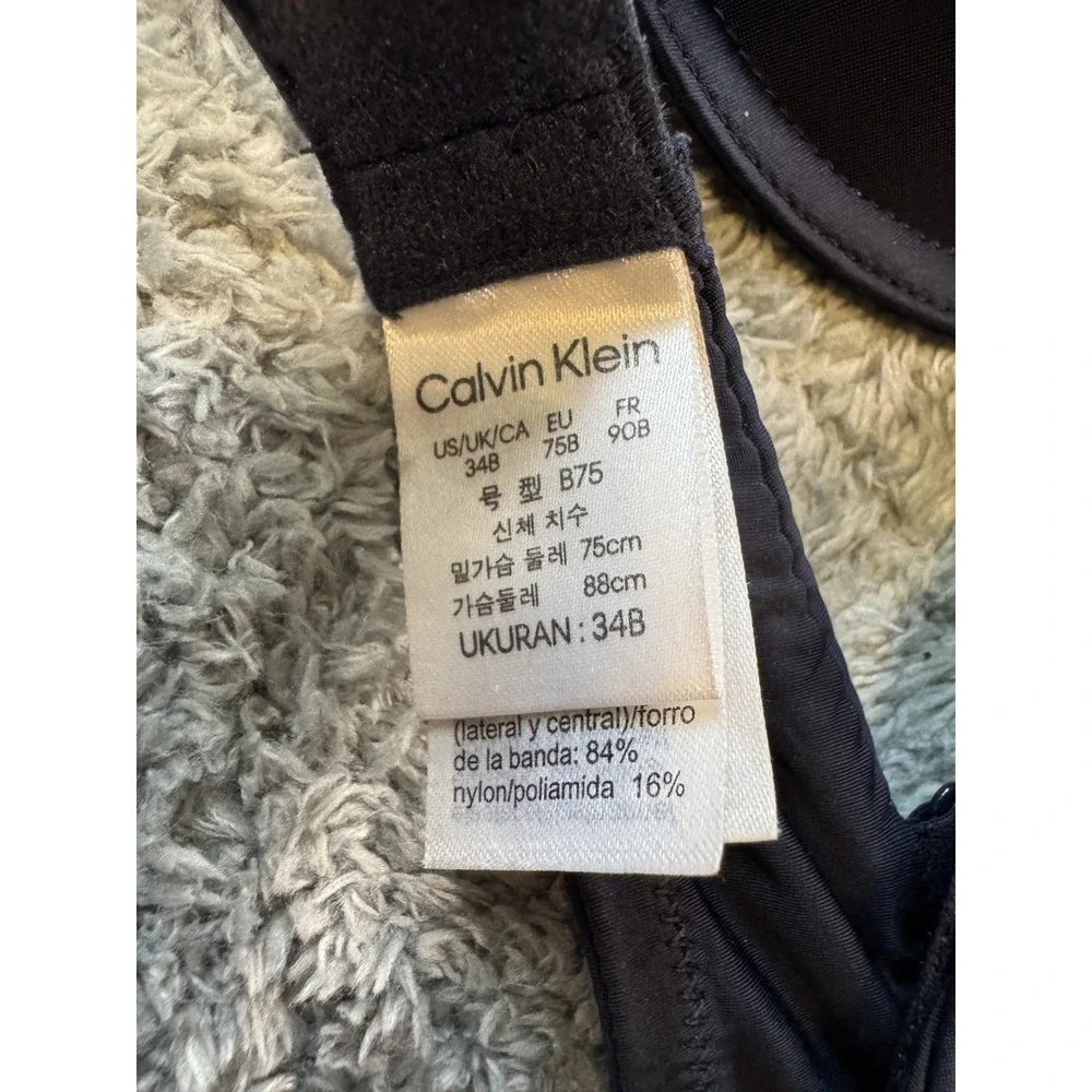 Calvin Klein T-Shirt Bra 34B Black Padded Underwire Nylon Blend